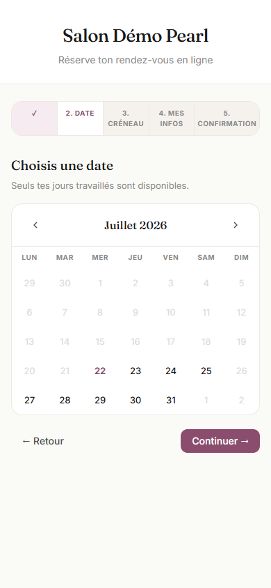 Choix du créneau lors d'une réservation en ligne sur mobile